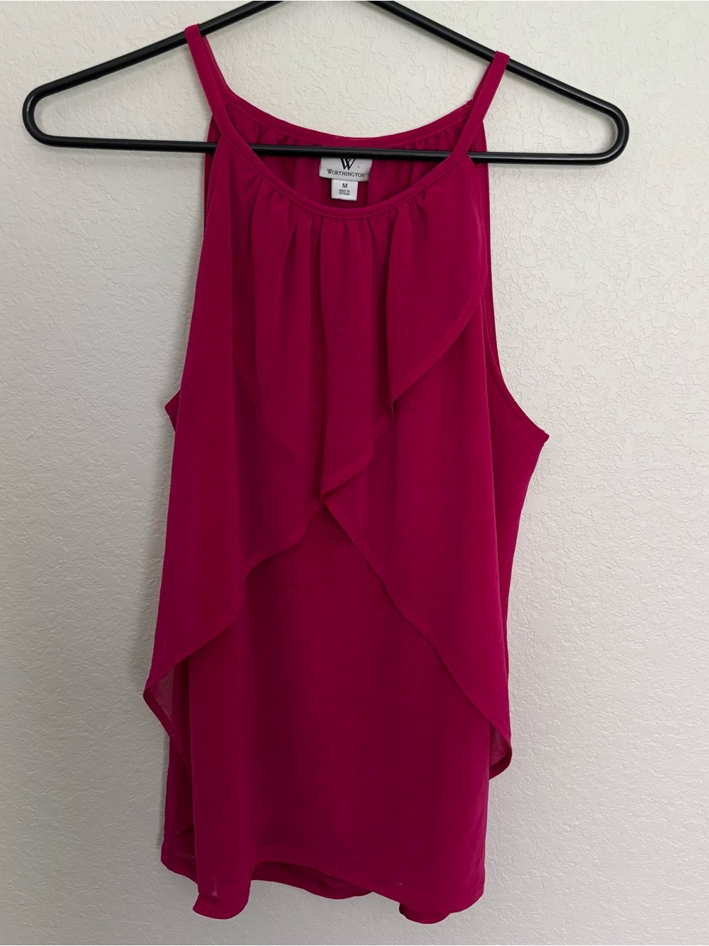 Worthington Fuchsia Sleeveless Ruffle Top